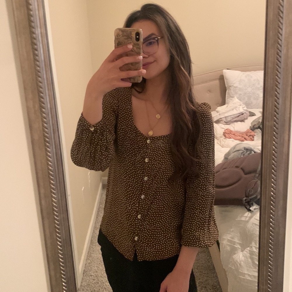 Mango brown polka dot top